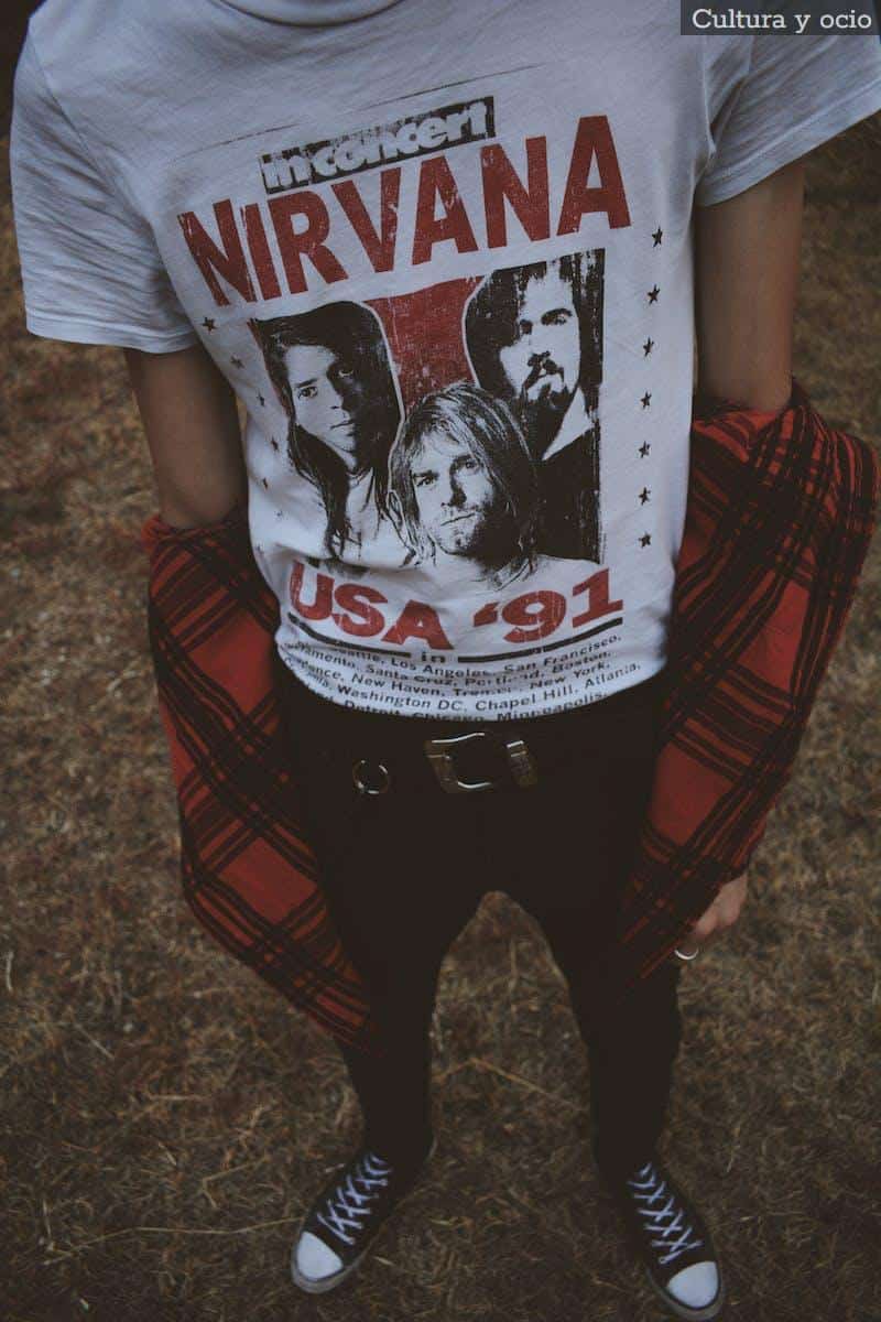 Person Wearing White and Red Nirvana Top